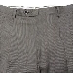 Coppley Dress Trousers 35R (36x31 Cuffed) Wool Taupe Fine Stripe Pleated